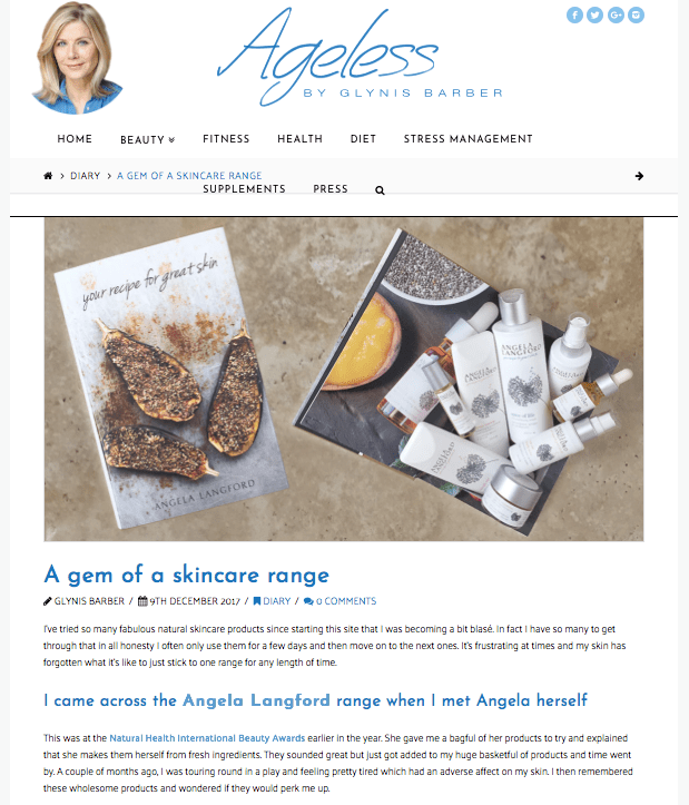 Angela Langford Skincare recommended by Glynis Barber